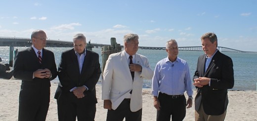 State officials at Hatteras Inlet press conference, Tuesday, September 21. L to R: Chief Deputy Secretary of Operations, Jim Trogdon; Warren Judge, Chair Dare County Commissioners; State Senator Bill Cook; State Transportation Secretary Tony Tata; State Representative Paul Tine.