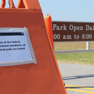 Closure sign at Wright Memorial Monument.