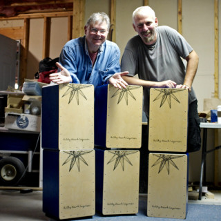 Richard Schreiber and Chris Whitehurst with a stack of cajons.