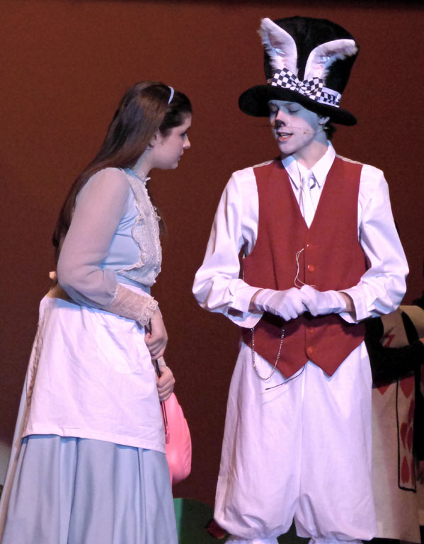 Alice (Maiah Tabb) and the White Rabbit (Sean McGuire) in the First Flight High School production of "Alice in Wonderland."