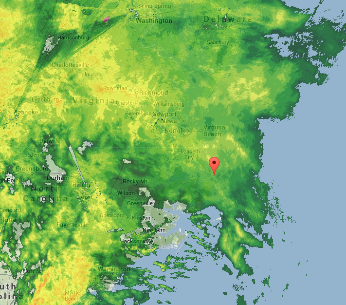 Radar image captured from Weather Underground at approx. 5:50 p.m. The red flag is KDH.