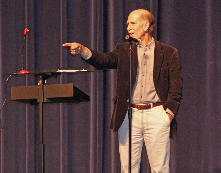 webbathanti NC Poet Laureate, Joseph Bathanti, addressing First Flight High School students November 15. Photo Zach Smith, Nighthawk News.