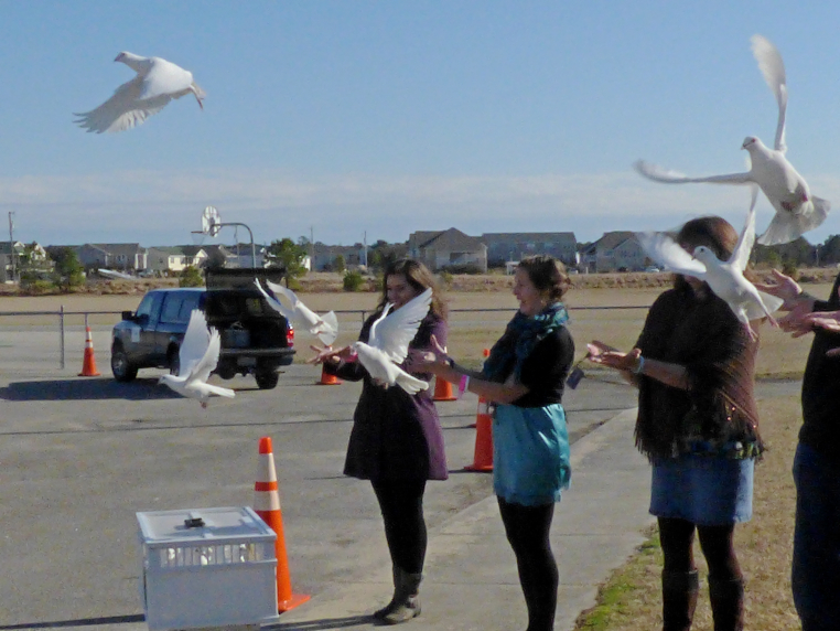 webdoves Dove release with When Doves Fly. The doves will fly back to their roost in Kitty Hawk.
