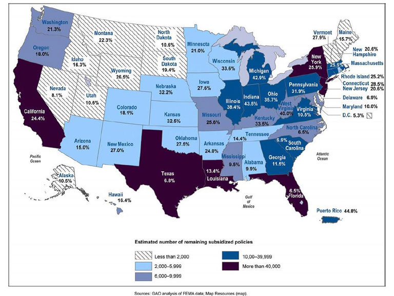 Insurance subsidies by county per state. Source GAO.
