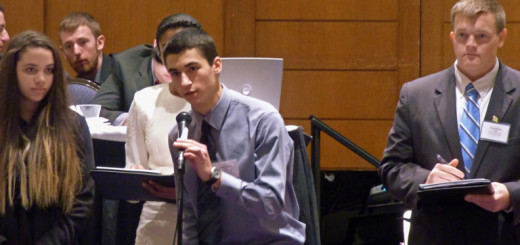 Joseph Lupetin responding to a question about a resolution Togo was co-sponsoring. Trevor Bruce is to the right of him.
