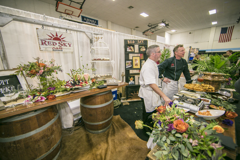 Chef Wes Stepp of Red Sky Catering in black at the 2015 Wedding Expo. Photo by Julie Dreelin Beach Productions.