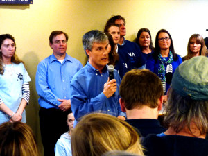 President of the Outer Banks Visitors Bureau speaking at the press conference.