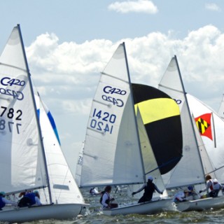 Wind at their back and Spinnakers set at the Club 420 Nationals.