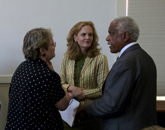 At the meeting sponsored by the Dare County Democratic Party. LtoR: Sue Burgess, Superintendent Dare County Schools; Leanne Winning, Director of Governmental Relations for the NC Schools Board Association; Dr. Randolph Latimore, Superintendent of Hyde County Schools.