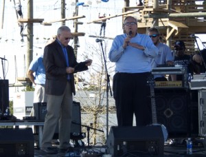 Dare County Commissioner Warren Judge speaking at the Seafood Festival.