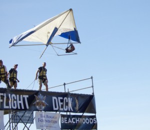 First flight of the day. The KHK team briefly led with a distance of 20'.
