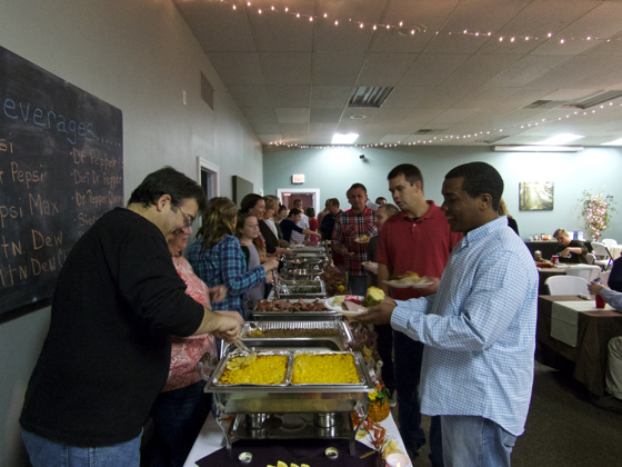 Serving Thanksgiving dinner at Liberty Christian Fellowship Church.