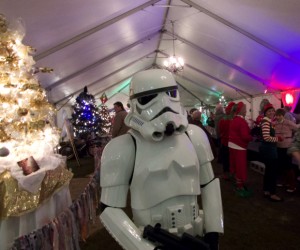 Storm trooper watches over holiday activity at Festival of Trees.