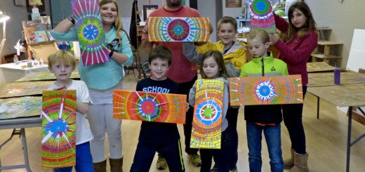 Artists with their completed masterpieces. Front Row (LtoR): Jake, Caden, Abby, Seth; Back Row: Bella, Brad Price, Hunter, Reagan. (I hope I have the names in the right order.)