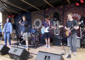 Last Days of May in performance. (LtoR): Gracie Deichler, Joe Sawin, Jonah Wills-drums, Jacob Mandis, Sam Wills.