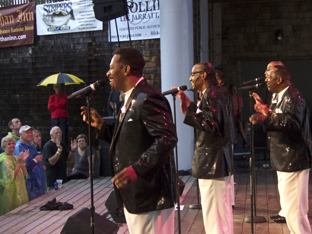 Temptations Revue in performance at Roanoke Island Festival Park. Original Temptation Nate Evans closest to camera.