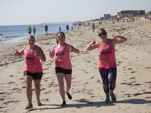Team Clever Beaches, running the 5-mile race. Left to Right: Holly Schnader, Caitlin Anderson, Natalie Dutt.