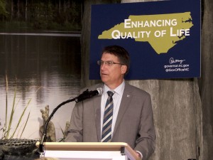 North Carolina Governor Pat McCrory making his remarks at the Roanoke Island Aquarium ribbon cutting.