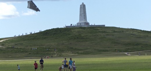 Flying sled kites at the Wright Brothers Memorial, NPS Centennial day.