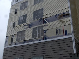 Storm damage to the Hilton Garden Inn.