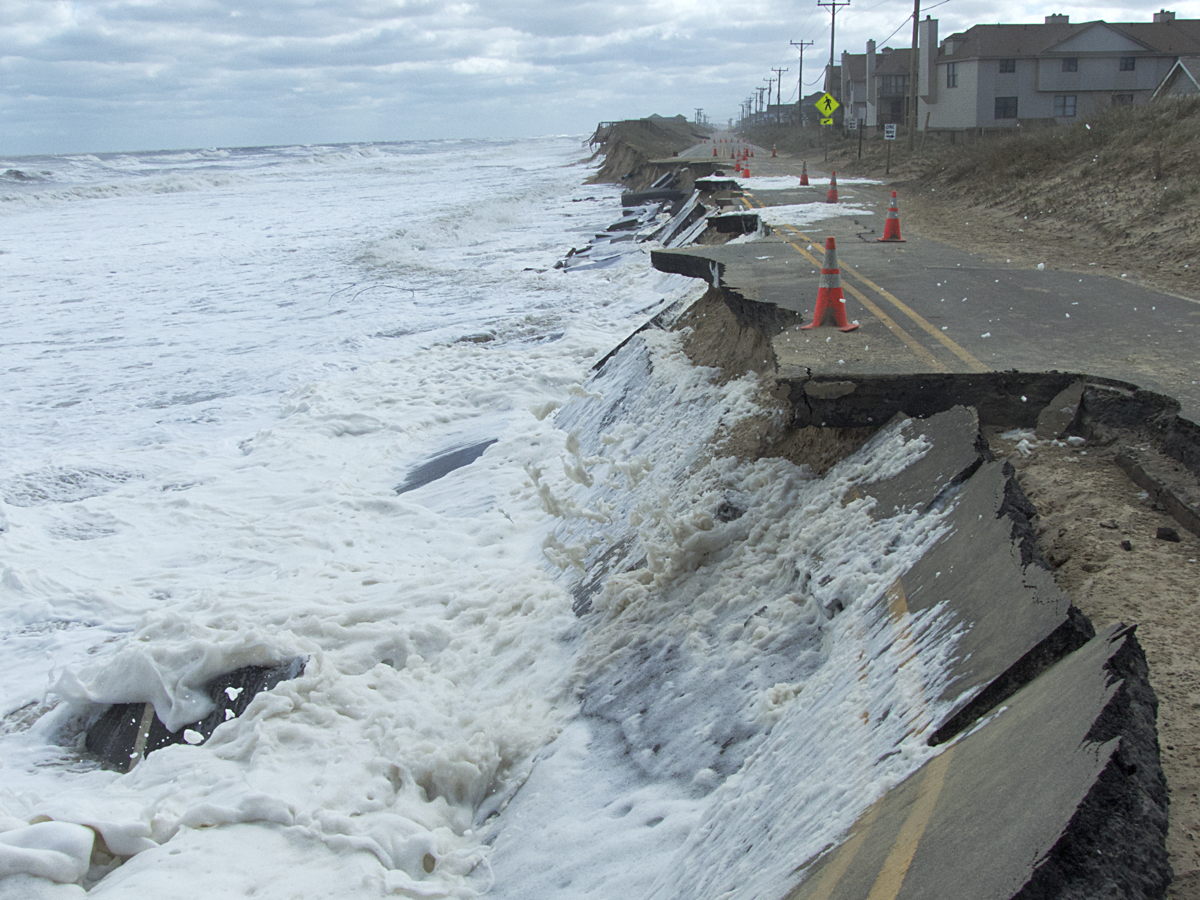 The Beach Road, NC12, damaged by Hurricane Matthew.