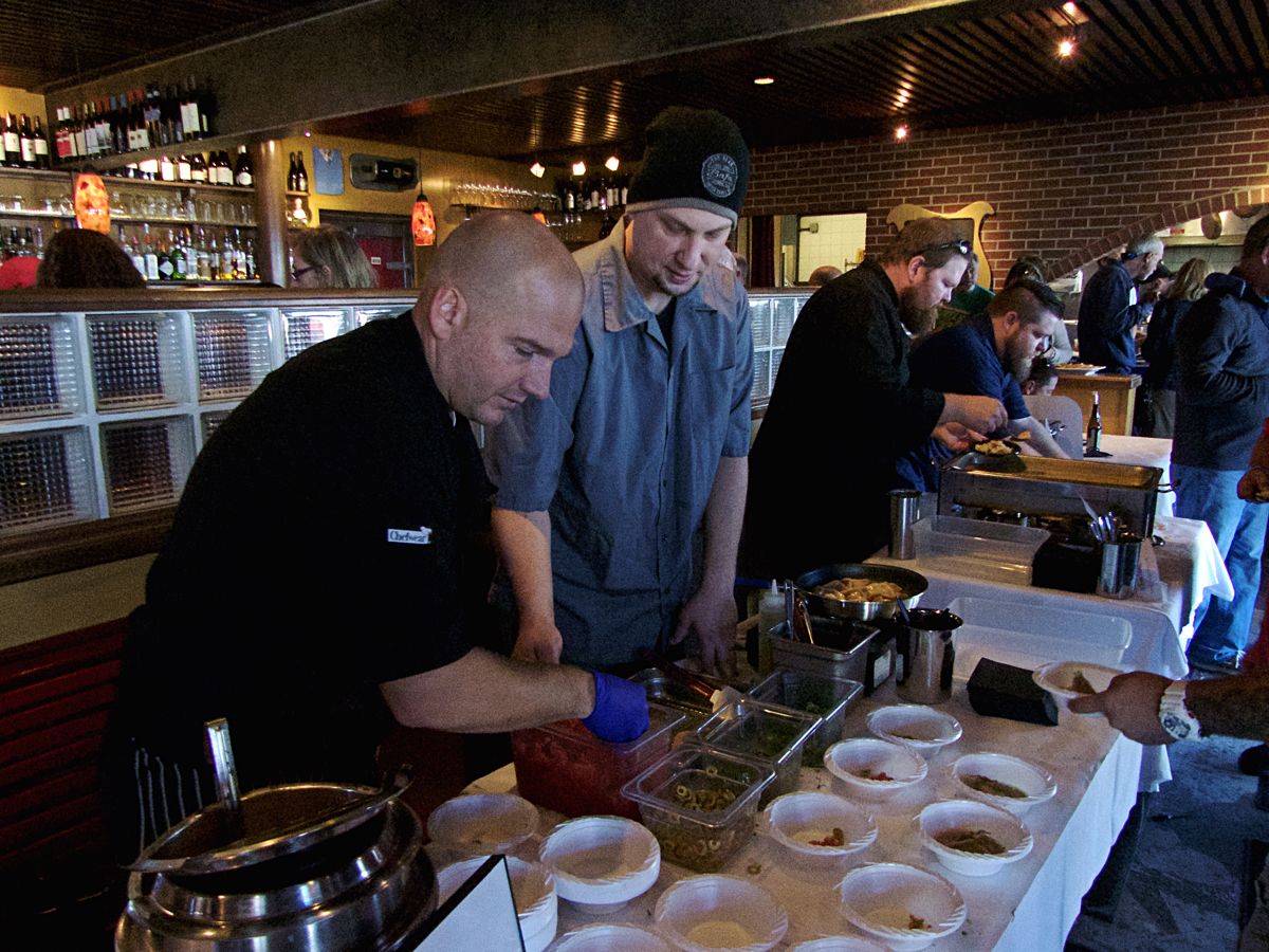 Rob Robinson (left) and Matt Payne of Bad Bean with their Shrimp Veracruz Dumpling with Shrimp Broth.