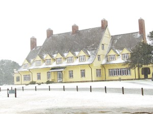 Whalehead Club in the snow.