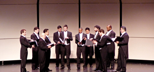 Chanticleer on stage at the First Flight High School auditorium.