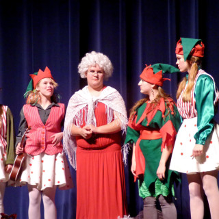 Mrs. Claus and elves planning a Christmas surprise birthday for Santa.