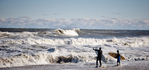 Dressed for winter surfing on the Outer Banks.