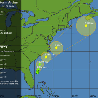Weather Underground track of Hurricane Arthur at 11a.m. 7/2.