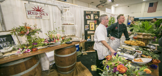 Chef Wes Stepp of Red Sky Catering in black at the 2015 Wedding Expo. Photo by Julie Dreelins Productions.