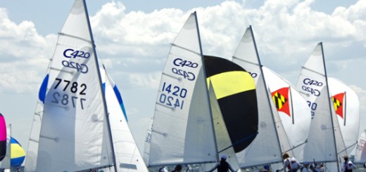 Wind at their back and Spinnakers set at the Club 420 Nationals.