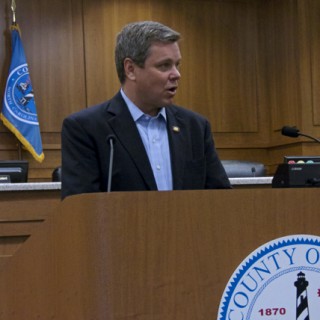 Paul Tine speaking at the Dare County press conference. "It's not a very good plan."