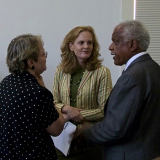 At the meeting sponsored by the Dare County Democratic Party. LtoR: Sue Burgess, Superintendent Dare County Schools; Leanne Winning, Director of Governmental Relations for the NC Schools Board Association; Dr. Randolph Latimore, Superintendent of Hyde County Schools.